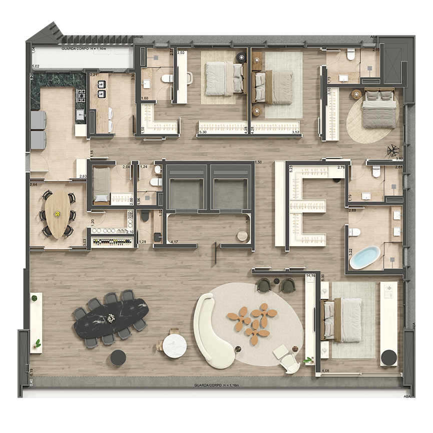 314 m² - Sala Ampliada - Torre E 4 suítes, 4 vagas