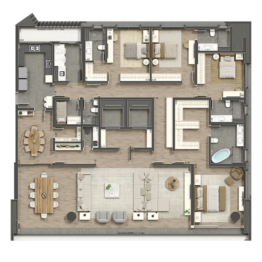 314 m²  Torre E 4 suítes, 4 vagas