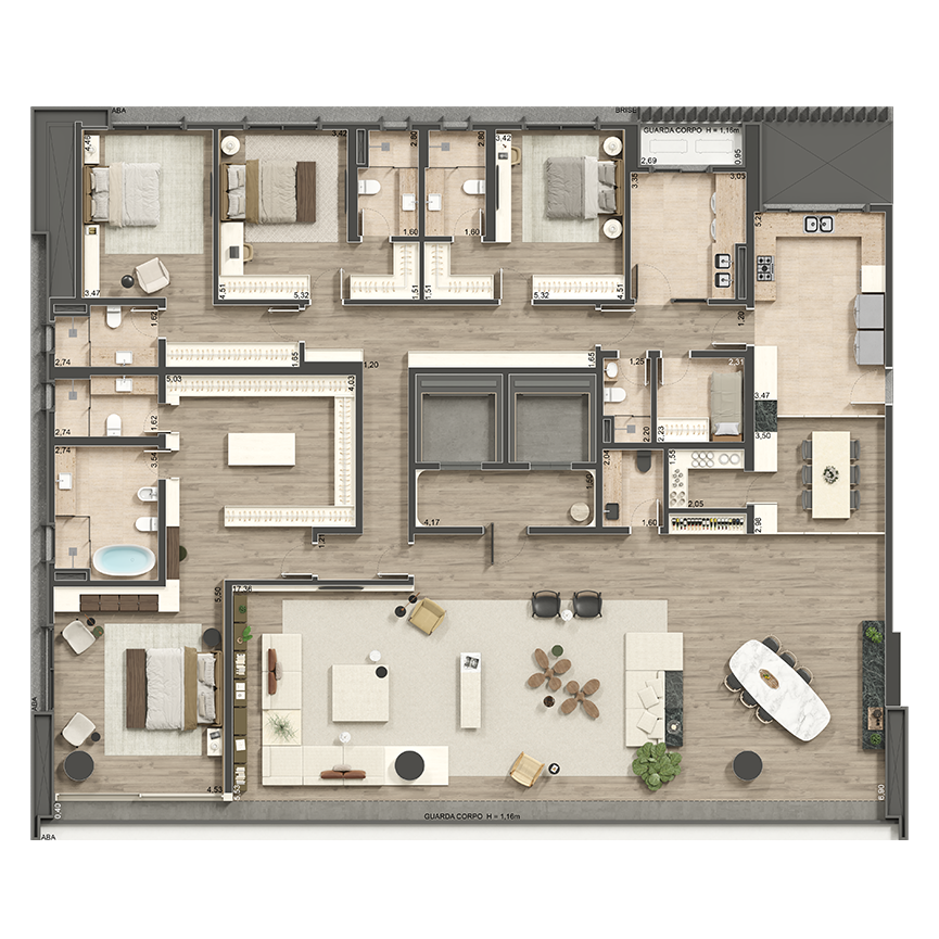 400 m² - Sala Ampliada - Torre W 4 suítes, 5 vagas