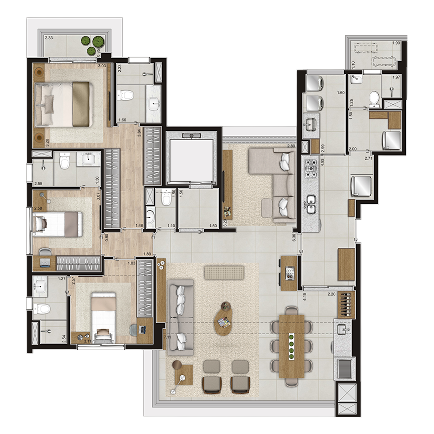 150 m² 3 suítes, 2 vagas 