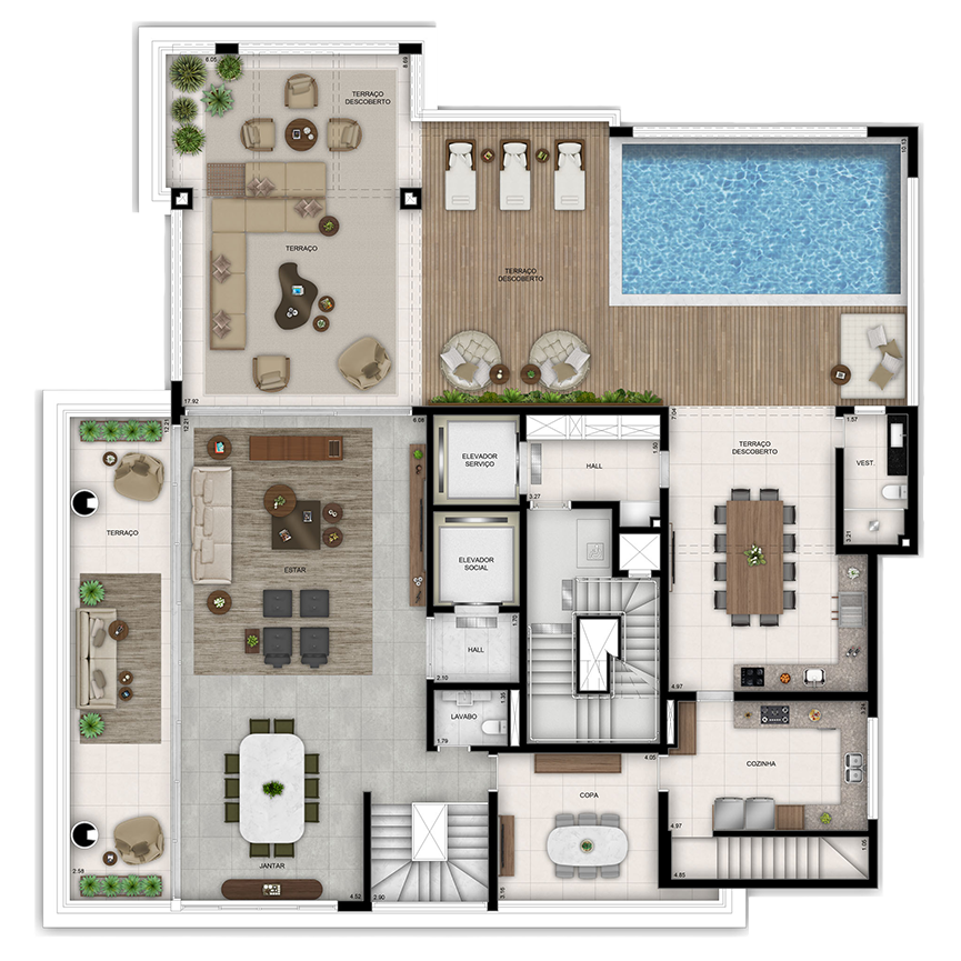 656 m² - Duplex Superior 4 suítes, 8 vagas + depósito 