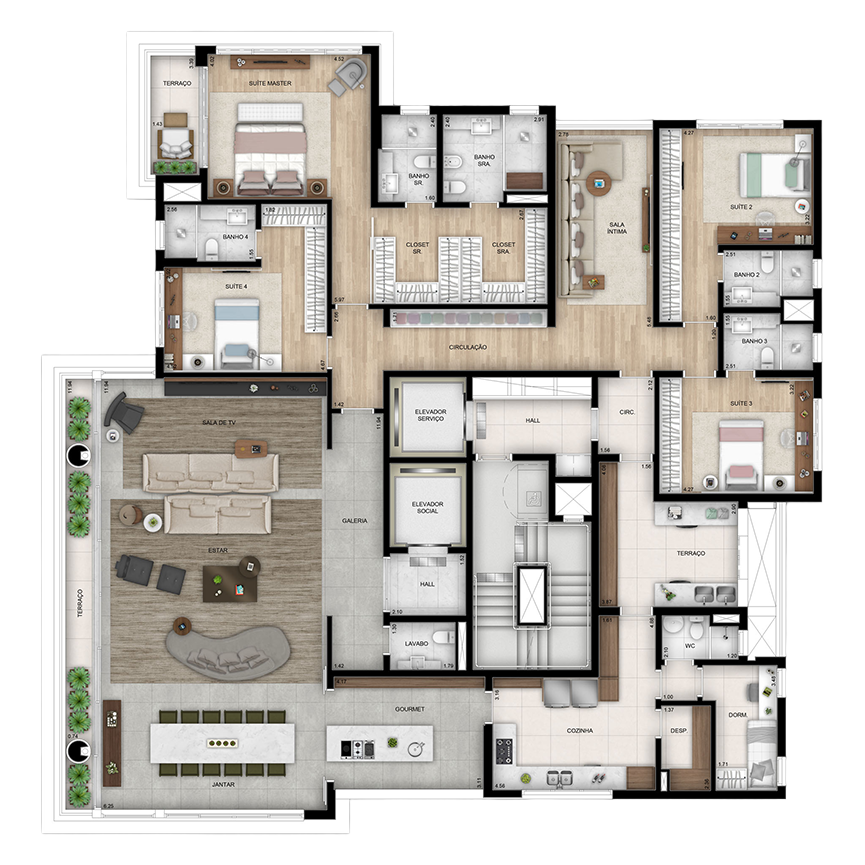 355 m² 4 suítes, 5 vagas + depósito 
