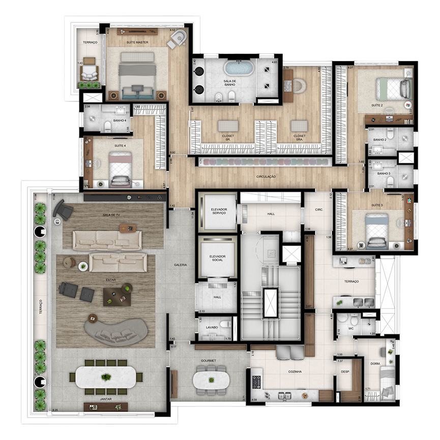 355 m² 4 suítes, 5 vagas + depósito 