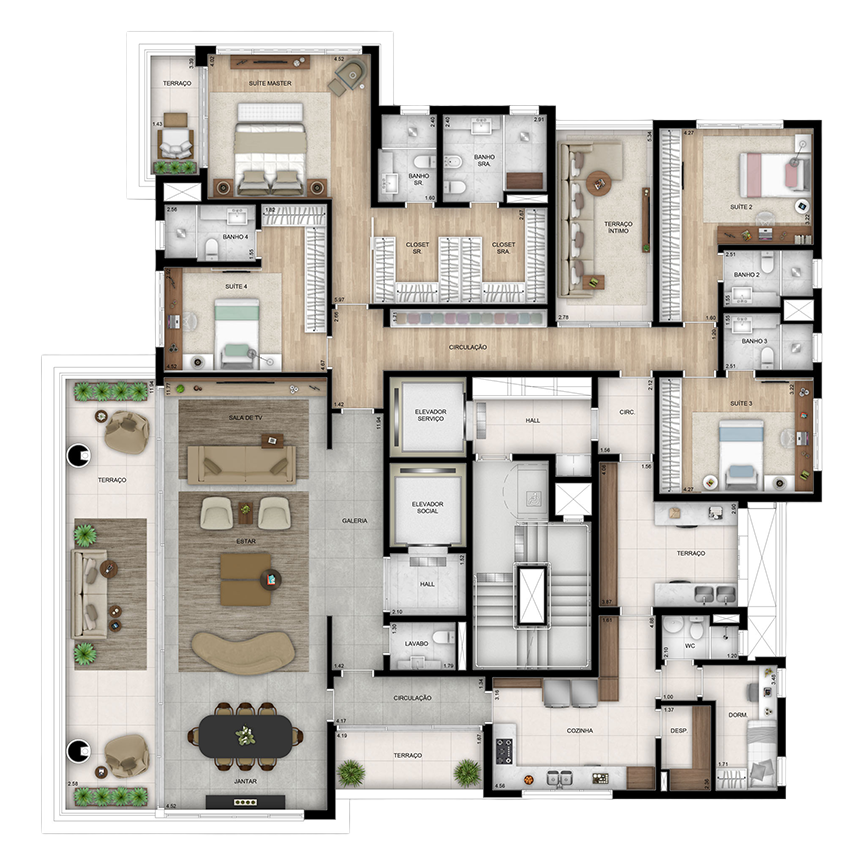 355 m² 4 suítes, 5 vagas + depósito 